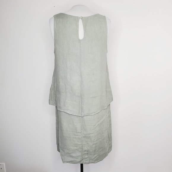 Lungo L'Arno Italy Dress Pure Linen Layered Boho Lagenlook Sage Green L - Picture 6 of 12